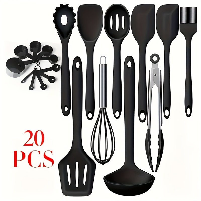 

20pcs Silicone Kitchen Utensil Set - Includes , Pasta Spoon, Cream Spatula, Oil Brush, Measuring Spoon, Whisk - Ideal For Cooking And Holidays, Items, Clip