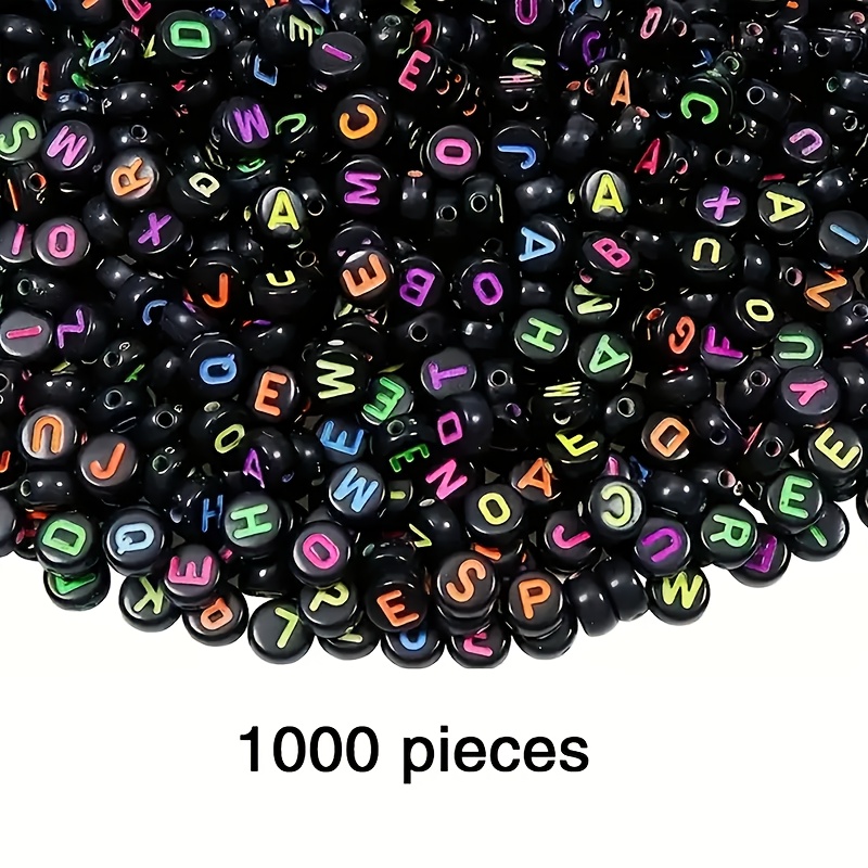 Image of [1000 Acrylic Letter Beads] 1000 4x7mm Black Acrylic Letter Beads A-z | Bright Neon And Pink Colors, Smooth Circular Letters, Suitable For Making, Halloween Crafts, Bracelets, Necklaces, Beads