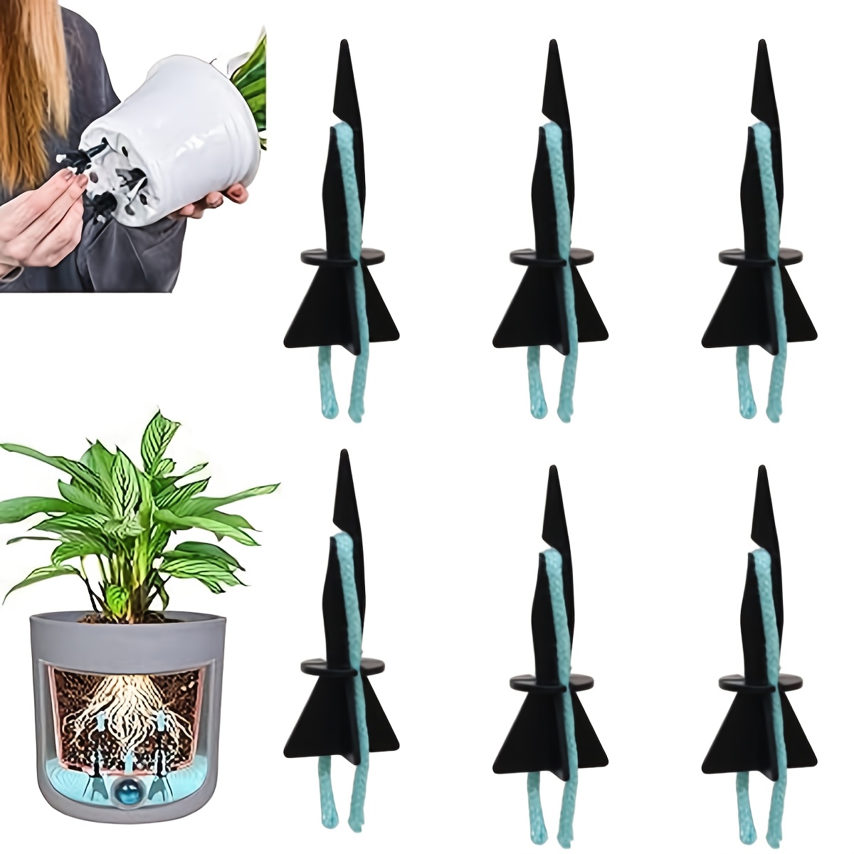 6 Stck wasserabsorbierende Pflanzenstecker, selbstabsorbierendes  Wasserspeicher-Automatik-Bewsserungsgert,  Topfpflanzen-Blumenpflegewerkzeug zur Vorbeugung von Wurzelfule,  feuchtigkeitsspendendes ...