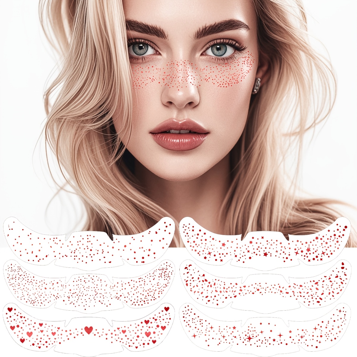 6pcs Mixed Shimmering Pink Freckle Stickers, Red Dot Tattoo Waterproof Temporary Tattoos For Party Holiday Decoration, Perfect For Christmas Halloween Music Festival