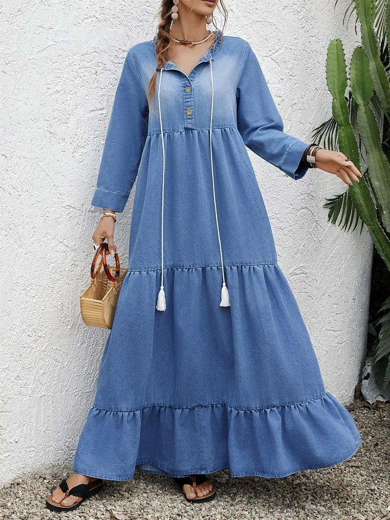 womens elegant long sleeve denim maxi dress fashion single - Temu Ireland womens elegant long sleeve denim maxi dress fashion single - Temu Ireland
