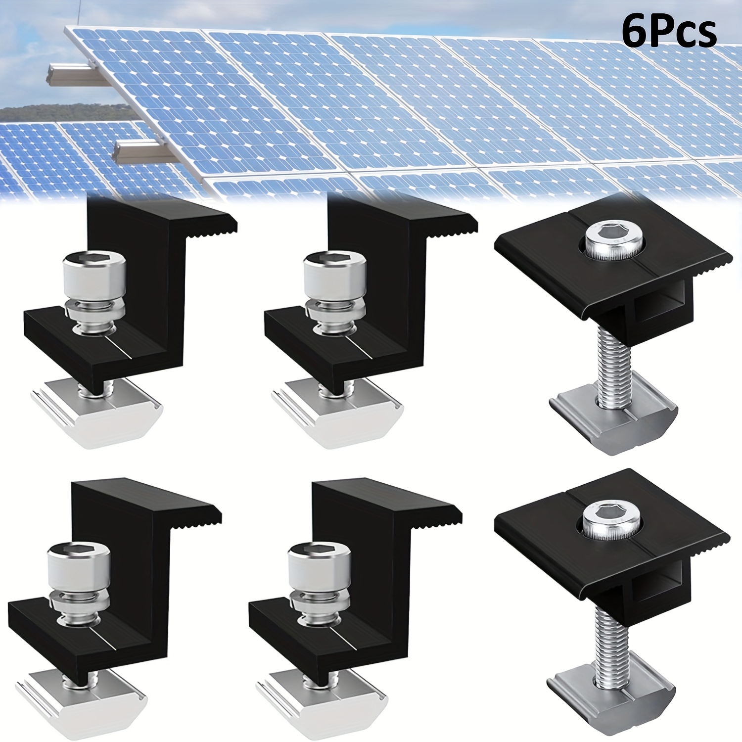 4pcs Solar Panel Centre Clamps And 2pcs Solar Panel Z Brackets 30mm Solar Panel Holder Solar Module Bracket Clamps Pv Module Bracket For Framed Panels Motorhomes Walls Black
