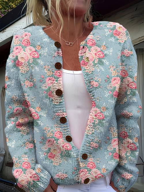 2d flat pattern printed floral cardigan style sweater 2d flat