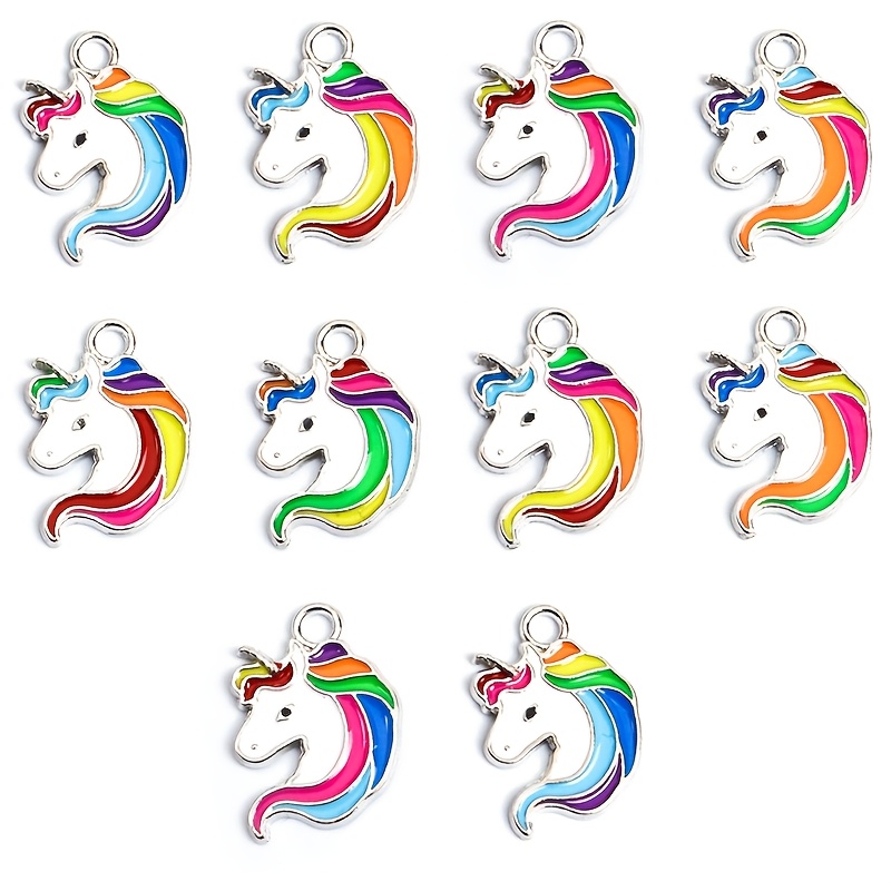 Image of 10pcs Lovely Rainbow Unicorn Enamel Charms, Cartoon Animal Crafts Additions For Keychain Phone Chain Bag Charm