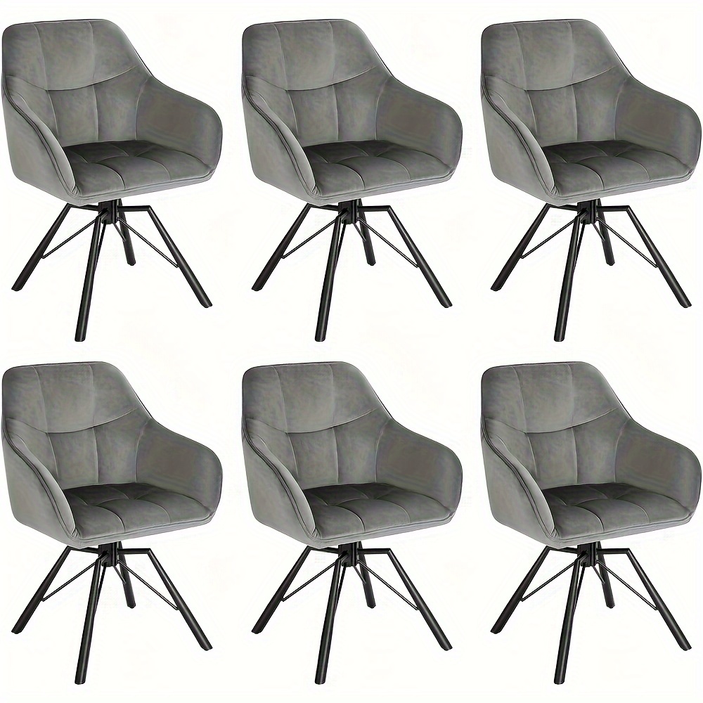 Image of 6pcs Swivel Dining Chair, Comfortable Dining Room Furniture, Armchair With Velvet Cover, Suitable For Dining Room, Living Room, Office