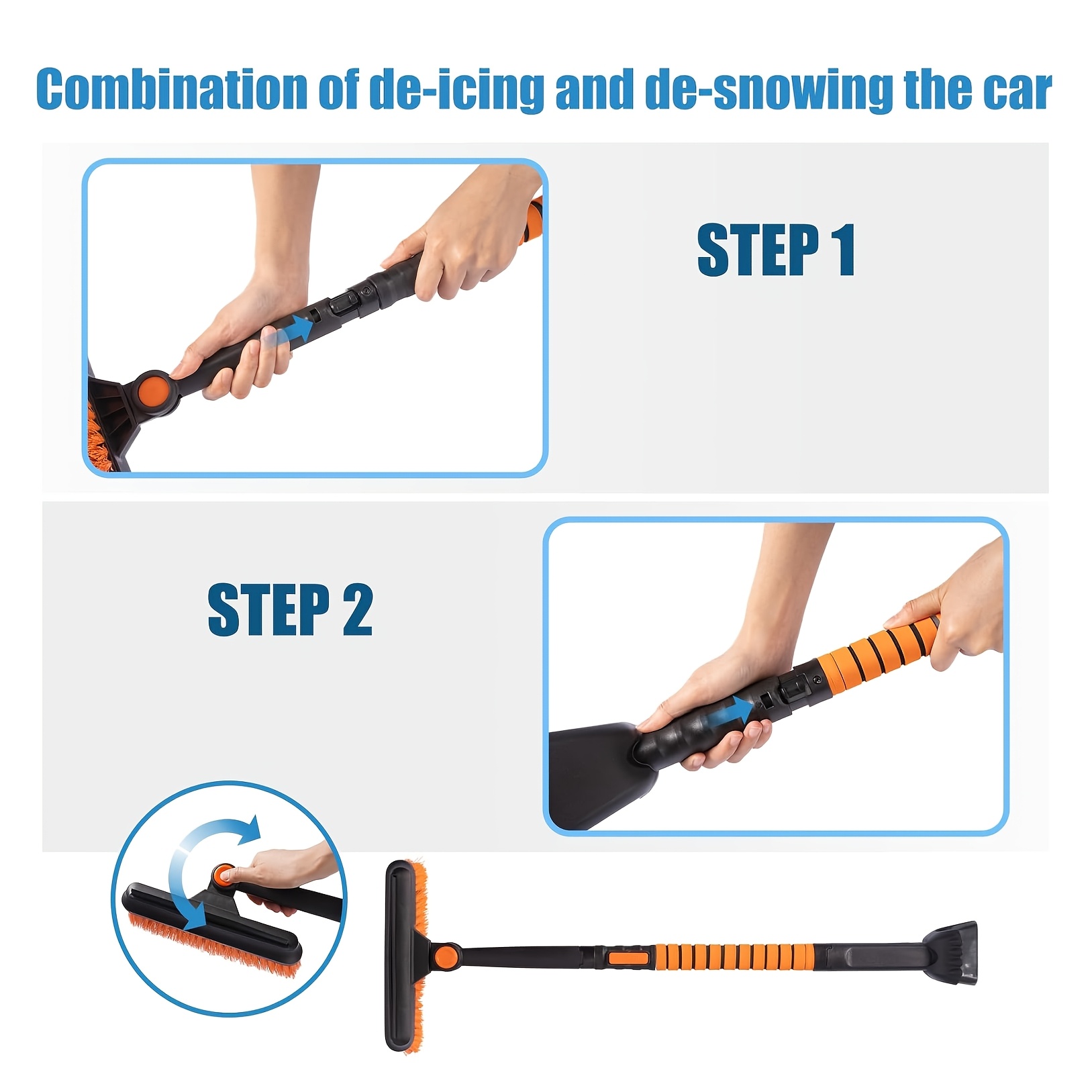 Kit Balai et Pelle à Neige 5-en-1 | Extensible à 270° avec Poignée en Mousse, Grattoir à Glace pour Pare-brise de Voiture, Essentiels d'Hiver, Urgence pour Voiture, Camion, SUV - MOTOMATE