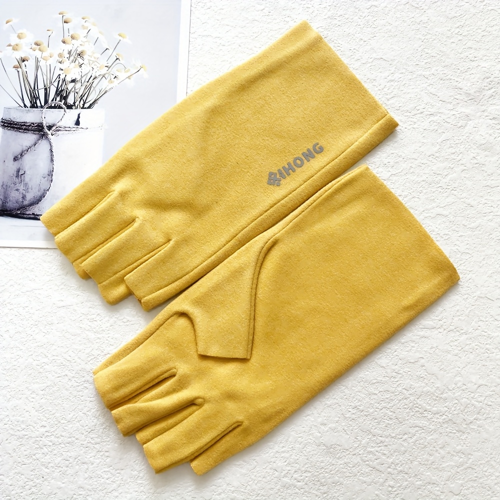 TEMU 1 Pair Autumn Winter Warm Thin Elastic Half Finger Glove For Women, Fits All, For Kinds Sports And Indoor Daily Use