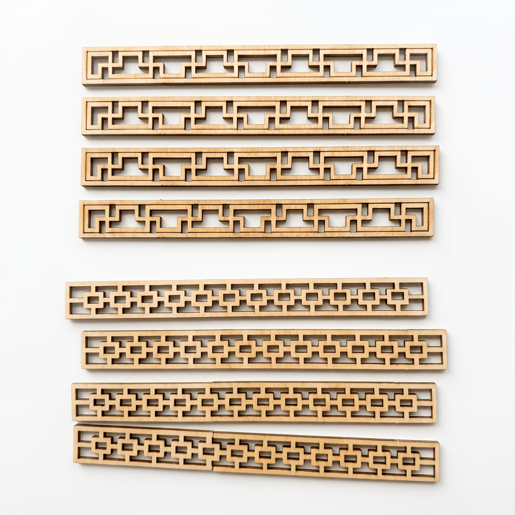 TEMU 8pcs Diy Miniature Landscape Wooden Hollow-out Window Grille Model Accessories, 2 Styles (4pcs Each) - Natural Wood Partition Screen, Suitable