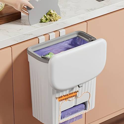 wall mounted trash drill kitchen cabinet door bin 26cm long rectangular design with a wide opening for disposal push lid design prevents odors space saving two installation hook or