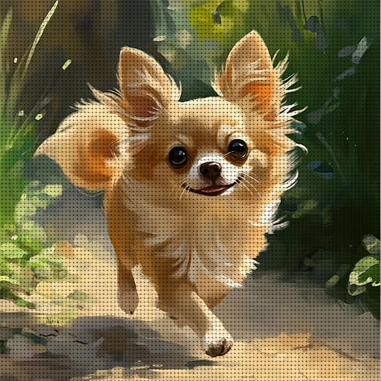 TEMU 1pc Diy Stitch Print Kit, Frameless, "running Chihuahua" Pattern, Perfect For Beginners' Relaxing Craft Time, Allows You To Experience The Full