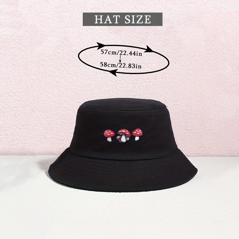 Mushroom Embroidered Bucket Hat Solid Color Cartoon Sun Hats - Temu
