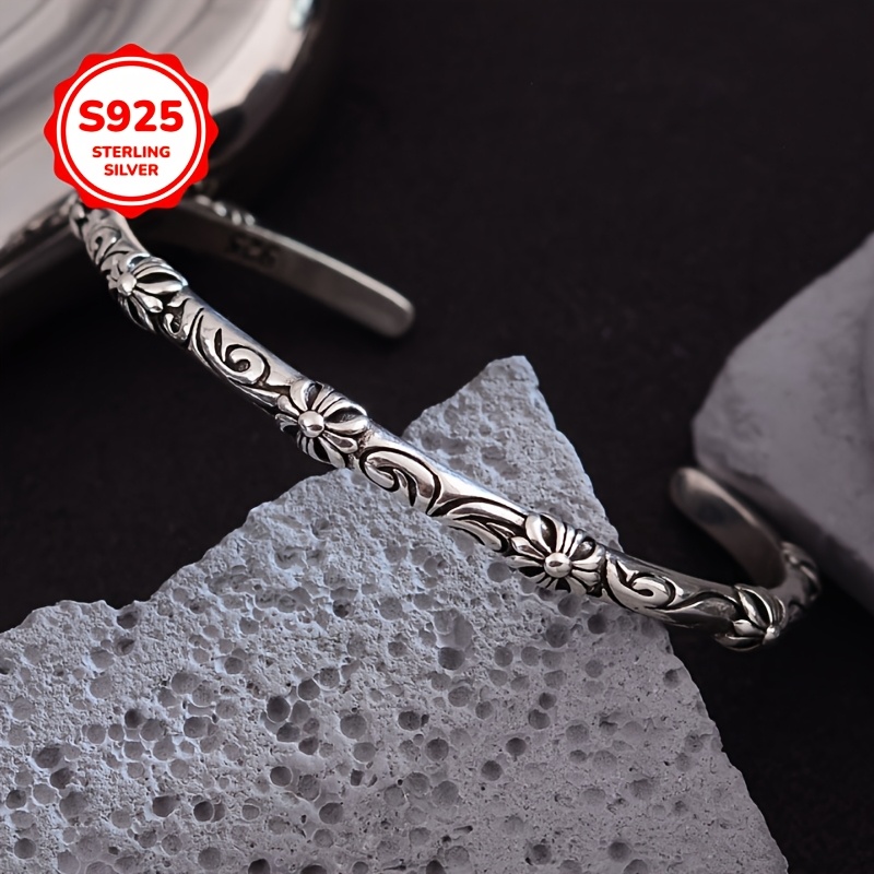 925 Hypoallergenic Vine Cross Open Bangle Bracelet