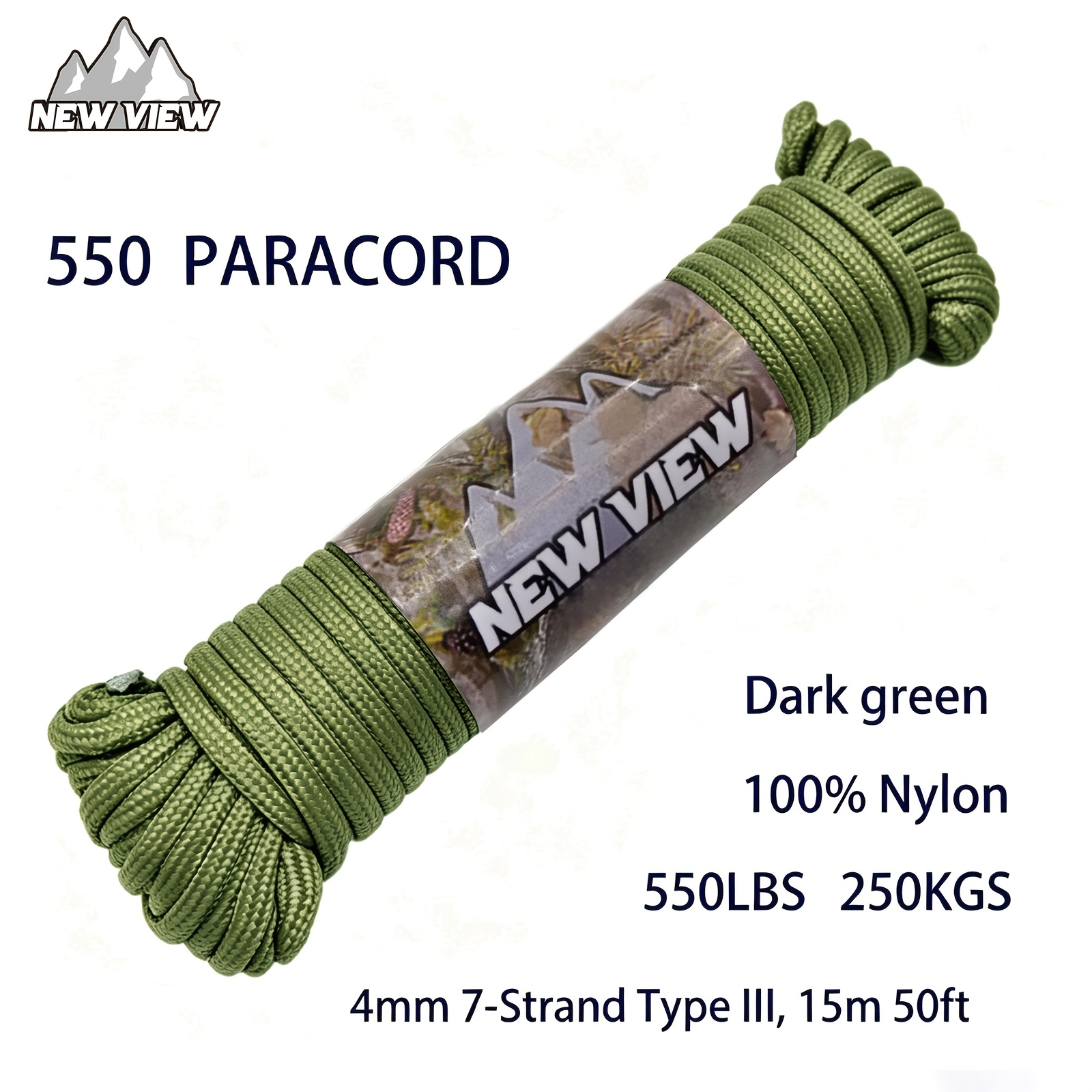 TEMU Cuerda Tipo III de 4 mm con 7 hebras de 249.48 KG y 550 LBS - Cuerda de de 15 m/50 pies, 100% nailon, cuerdas para todo para camping, kits de