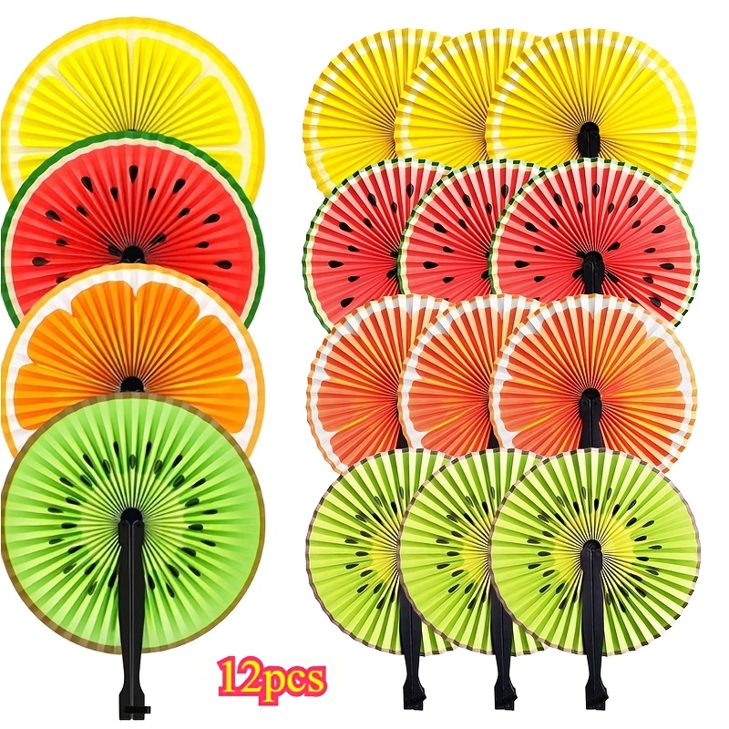Foldable Round Fan With 4 Fruit Designs, Random Color Watermelon Orange Lemon Kiwi, Portable Hand Fan For Party