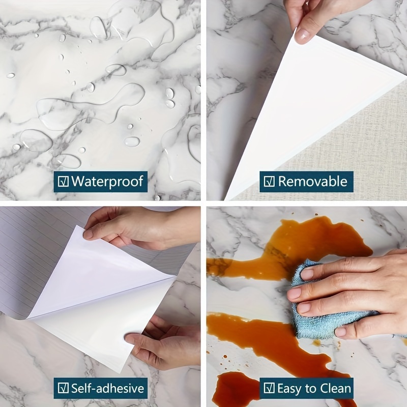 1pc marble pattern waterproof wall sticker desktop sticker heat resistant oil resistant kitchen wallpaper cabinet sticker self   sticker for furniture renovation suitable for bathroom and kitchen home supplies details 4