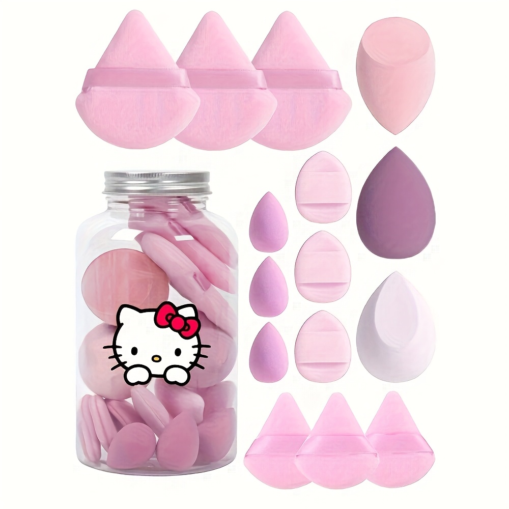 Image of 15pcs Hello Kitty Beauty Tool Set With Makeup Sponges Suitable For Wet/dry Use, Non-powder-absorbing Sponges For Foundation, Blush, Eyeshadow - Cute For Professional & Use