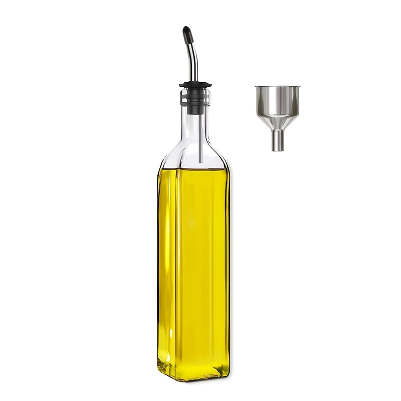 TEMU Olive Oil Glass Bottle, Edible Oil Dispenser, 17 Oz/500ml Transparent Color, With Funnel And Bottle Stopper, Square Glass Oil Container For