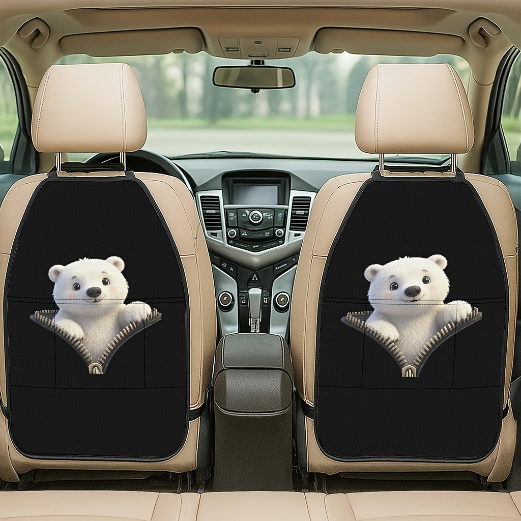 TEMU 2pcs Cute Bear Peeking Out Car Seat Protector Cover With Storage Bag - Backrest Shield Suitable For Vehicles, &, Suitable For Car, Trucks, Suvs,