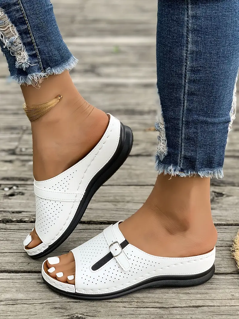 womens breathable wedge sandals fashionable slip on with open toe in white red more colors strappy heeled sandals details 4
