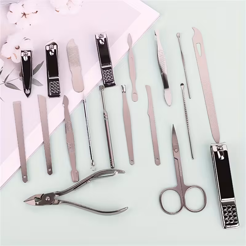 19pcs professional manicure pedicure set stainless steel nail care kit with cuticle nippers clippers files grooming tools for toenails precision trimming shaping home halloween and christmas gifts nail tech nail supplies professional nail polish for women beginner nail kit nail supplies set Product details 5