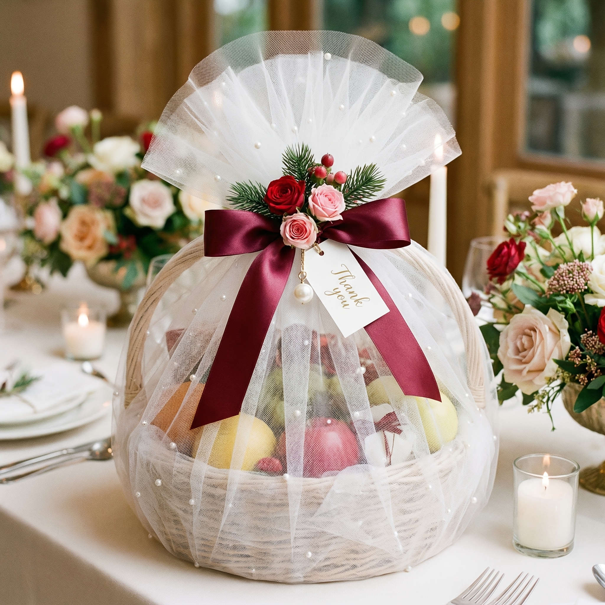 E-shop Ein Set aus 6 weißen Perlen-Tüllbeuteln zum Geschenkverpacken, ideal für Valentinstag und Hochzeitsfeier-Gastgeschenke - Mehrere
