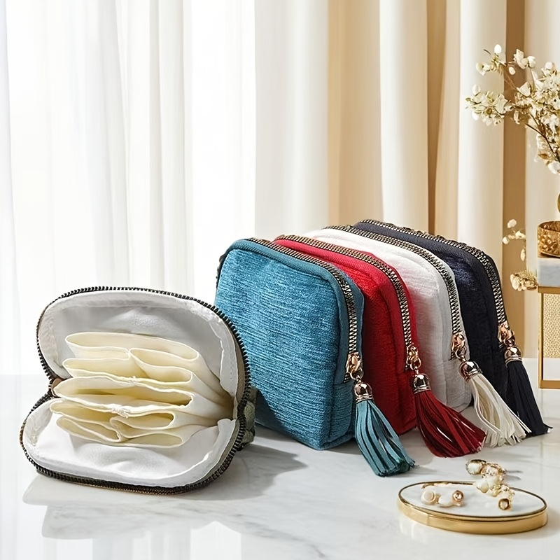 Jewelry Gift Bag with Velvet Storage Box, Tassel Zipper