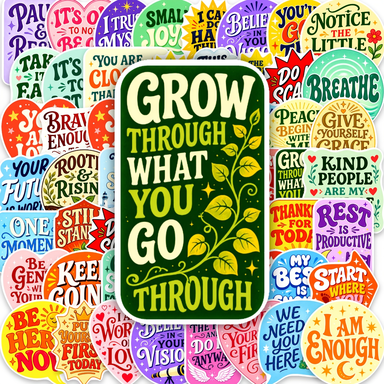 TEMU 50pcs Positive Energy Motivational Text Stickers, Positive Energy Trend Stickers. Ideal For Laptop, Water Bottle, Phone, Journal, , Bumper,