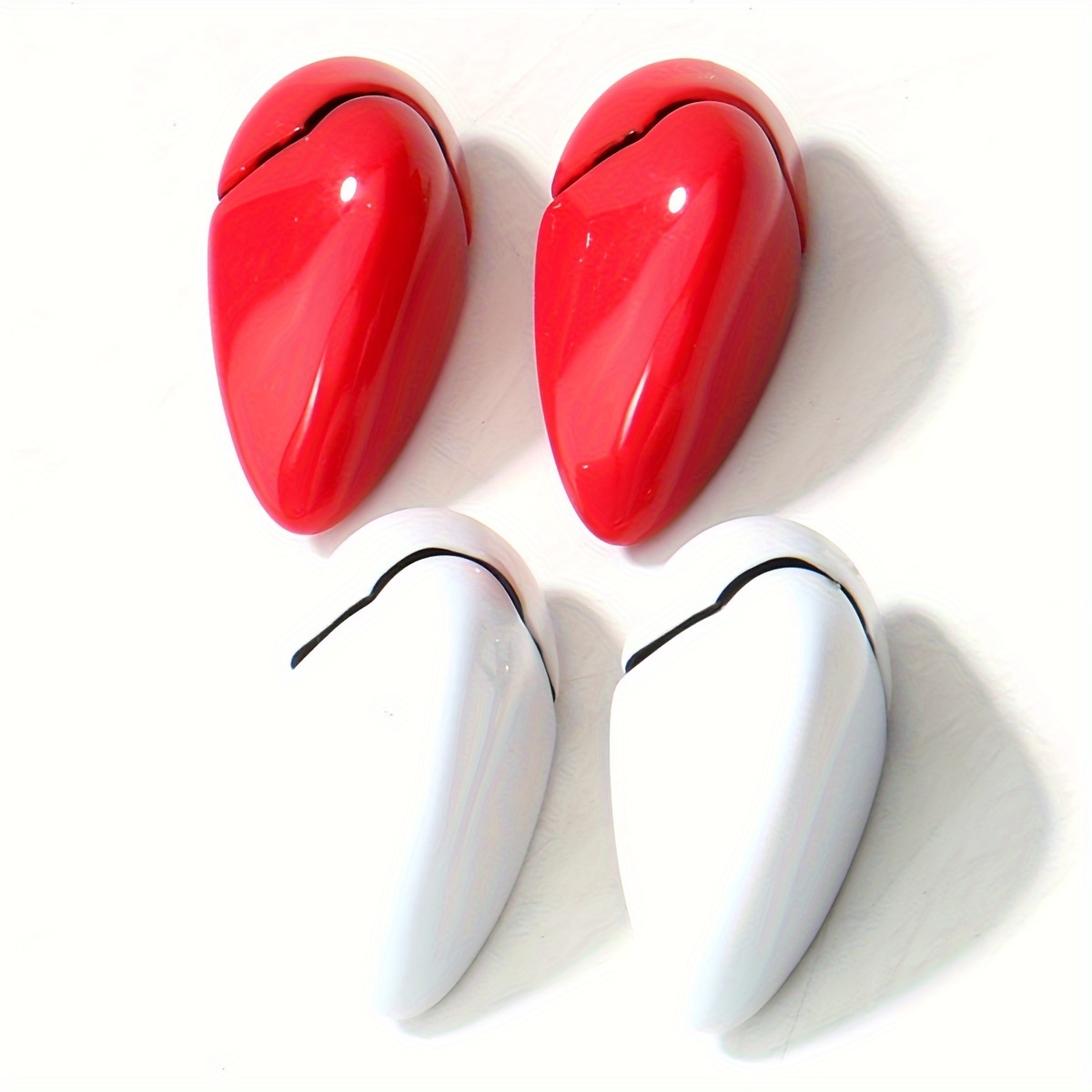 

Vintage Cute Resin Drop Shape Hair Clips Set For Women, Red And White Cartoon Design, Solid Color, Suitable For Ages 14+, Pack Of 2