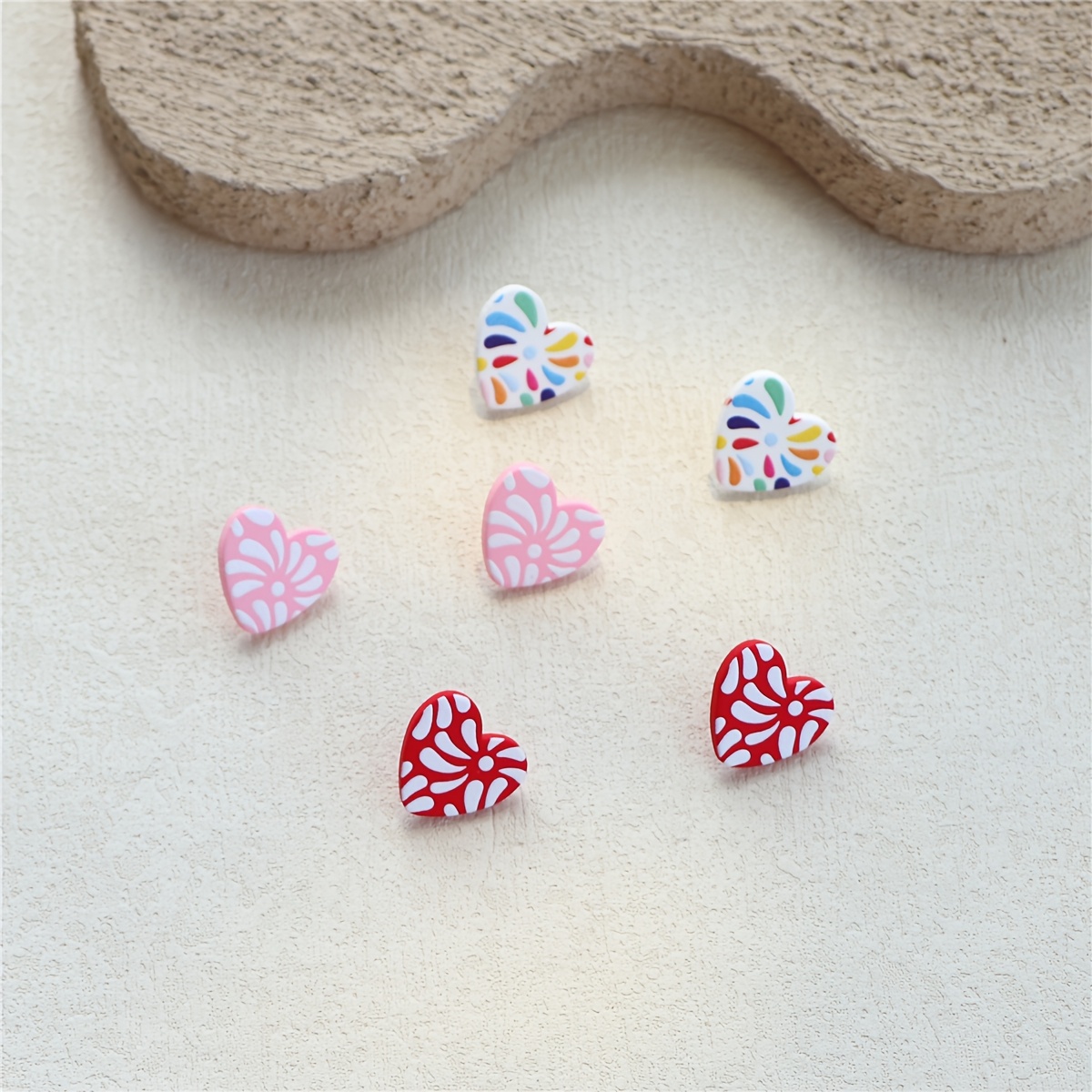 3 Pairs Christmas Fireworks Print Clay Texture Earrings