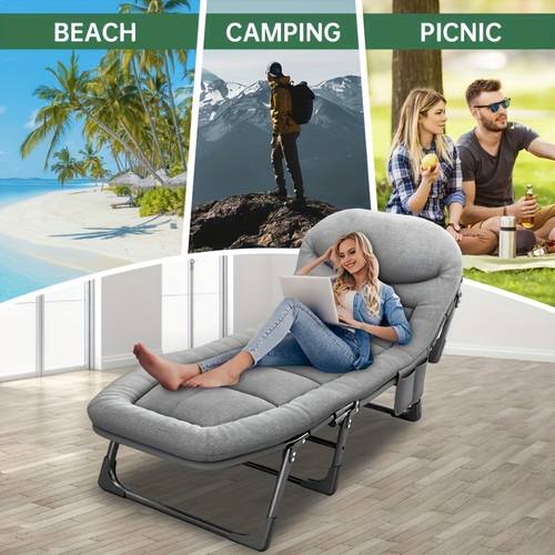 71 inch 6 position adjustable sleeping bed folding camping bed comfortable mattress and pillows breathable fabric thick