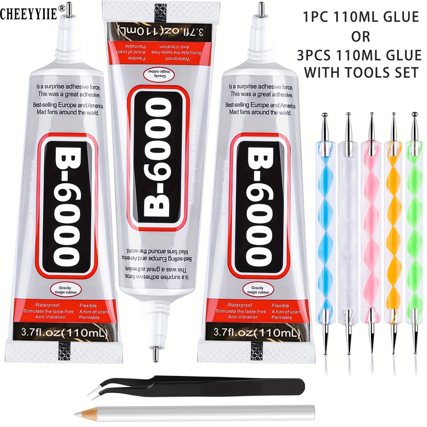 

3pcs/1pc 110ml/3.7 Fl Oz B6000 Adhesive, Clear Dotting , Wax & Kit For Jewelry, Diy Projects &