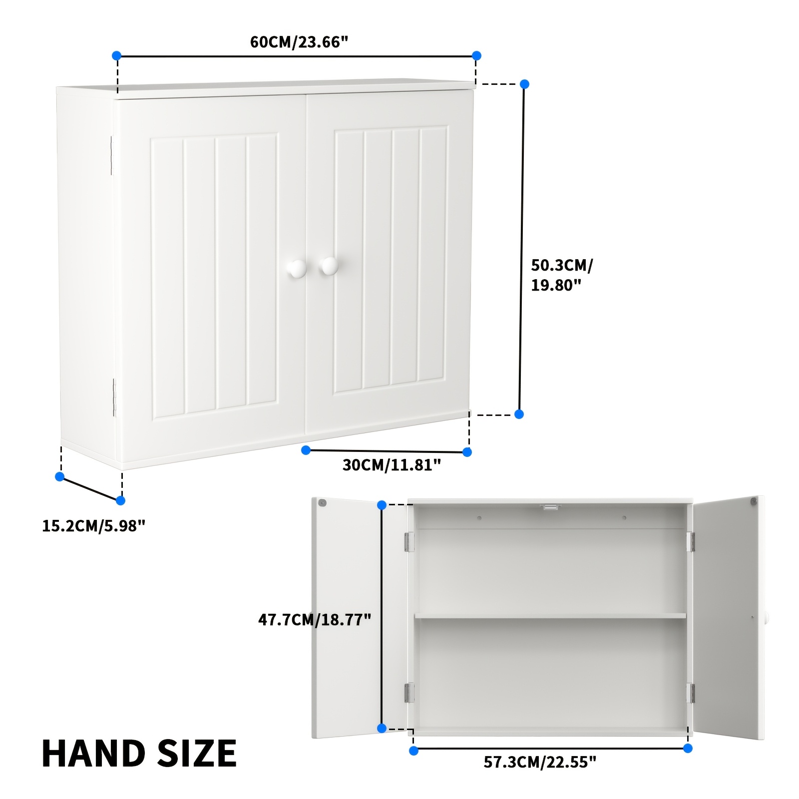 Image of Kitchen Sideboard Mdf Storage Cabinet Accent Cupboard With 2 Doors And Shelf For Dining Room, Living Room, Entryway (white, 60cm)