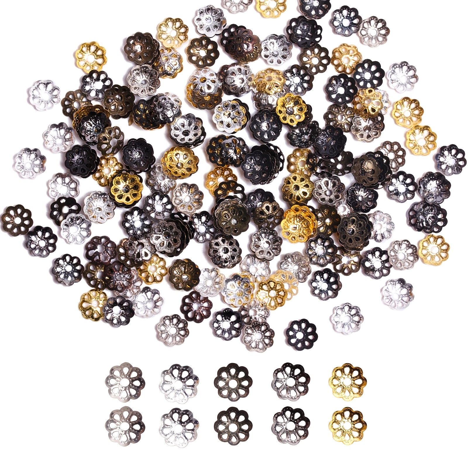 

500pcs Alloy Flower End Caps, 6mm Hollow Tassel Covers, Loose Spacer Beads For Making, Earrings, Pendants, Bracelets, Necklaces Accessories