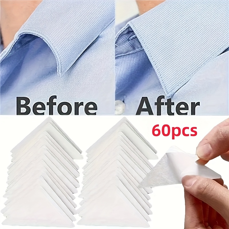 60pcs Triangle Collar Stickers, Shirt Collar Fixing Stickers, Self-adhesive Collar Support Pads, Keep Collar Flat