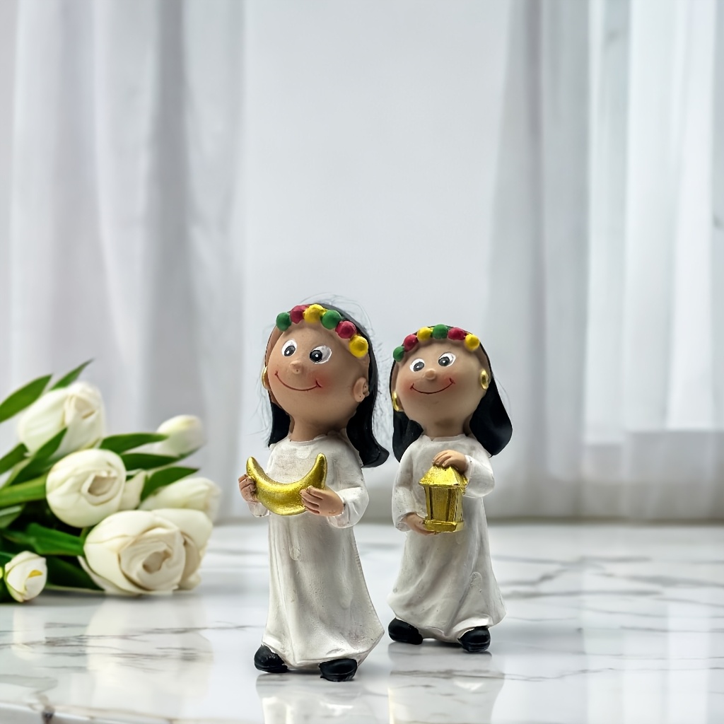 1pc ramadan statue elegant ramadan decor with floral headpieces eid al fitr decoration durable resin figurine for home office no electricity needed islamic religious gift for ramadan eid celebrations festive ornament Product details 4