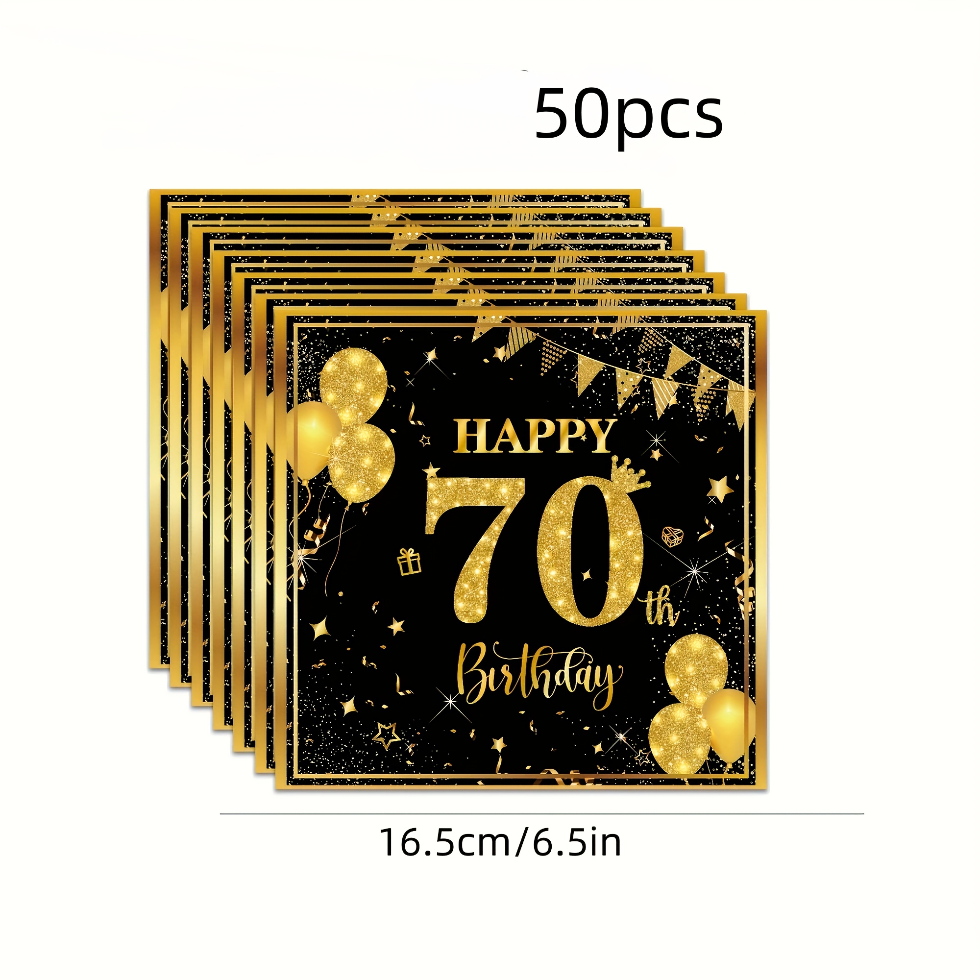 E-shop 50 Stück Schwarz-Goldene Party-Deko Servietten für 70. Geburtstag – Ideal für Männer Frauen, 70. Jubiläum, Hochzeitsfeier, Halloween,
