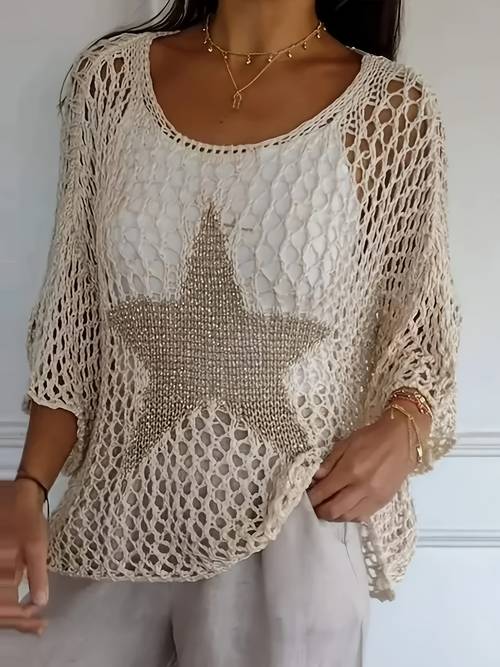 womens loose hollow out up round neck shirt summer swimwear cover up