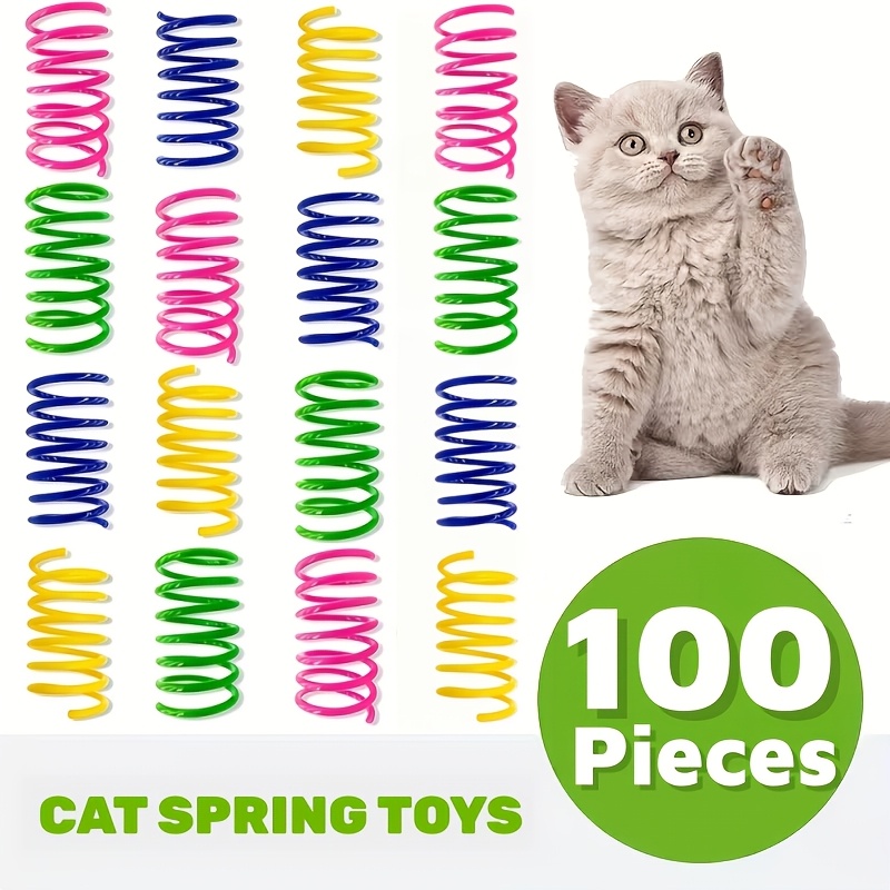 TEMU 100pcs Cat Toys For Indoor Cats, Interactive Cat Spring Toys, Durable Colorful Plastic Spiral Springs For Kitten Hunt, Swat And Bite, Bulk Cat