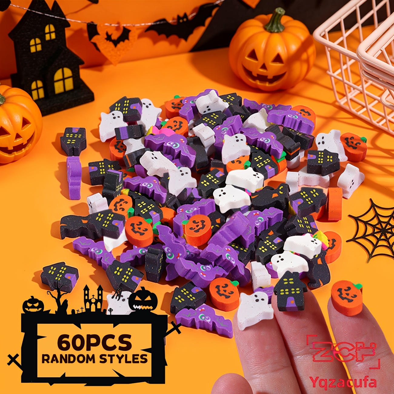 Image of 60 Halloween-themed Mini Erasers, Styles Random, Halloween Gift, School Classroom Rewards, Back-to- Gift, Suitable As Birthday And Holiday Presents, Back-to-