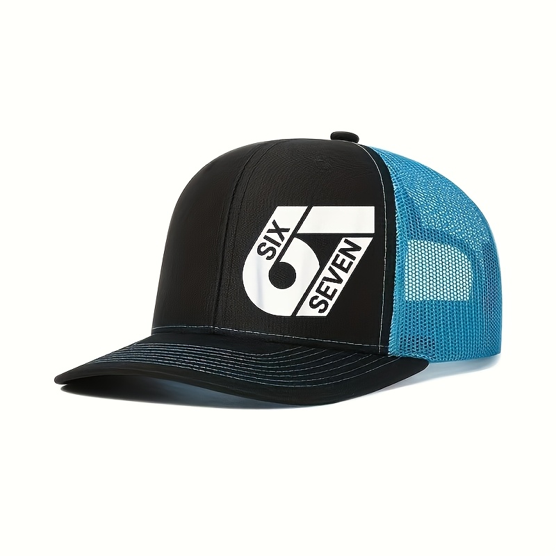 Image of Six& Letter Print Baseball Cap For Men And Women, Adjustable Sun Hat For , Unisex Outdoor Sports Hat, Fashion Hat, Couple's Hat, Travel, Outing, Fishing Hat, Trucker Hat