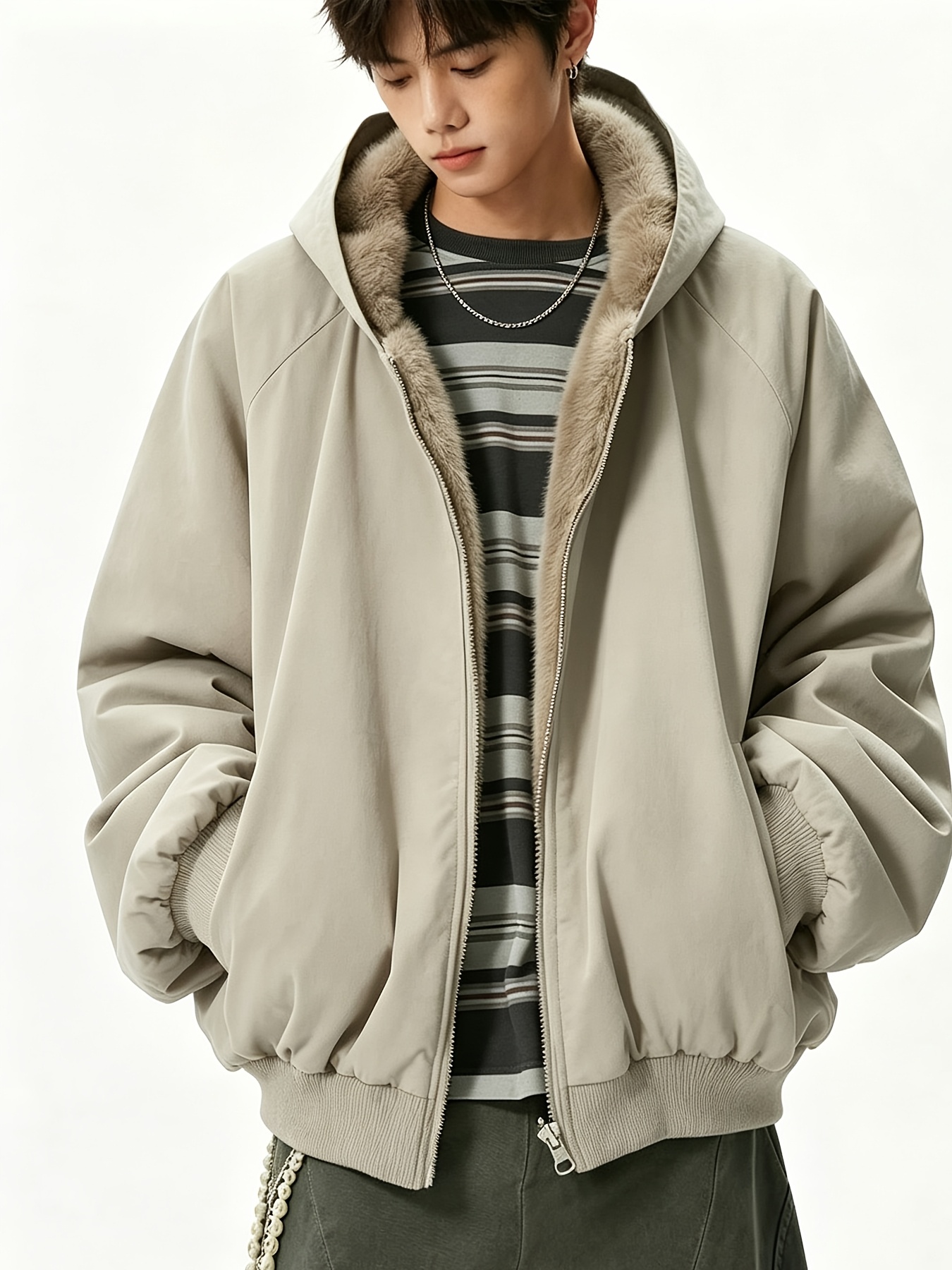 Men's Reversible Zip-Up Hooded Thick Jacket