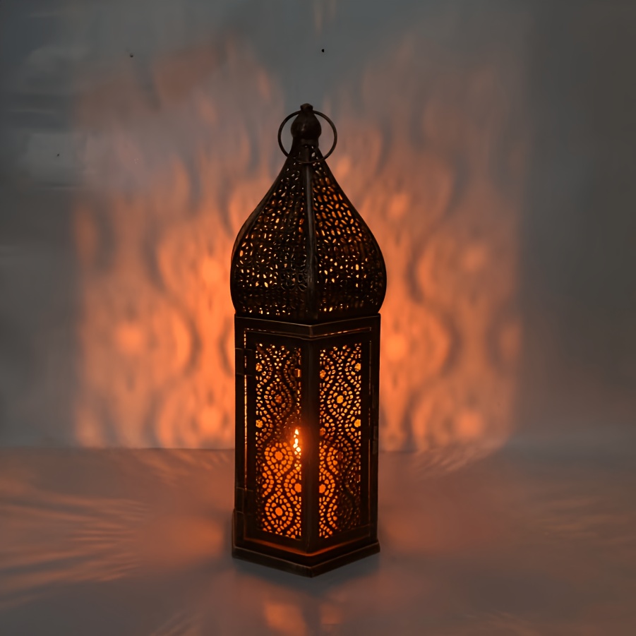 TEMU 1pc Moroccan Metal Lantern Vintage Hollow Candle Holder Ramadan Home Decor