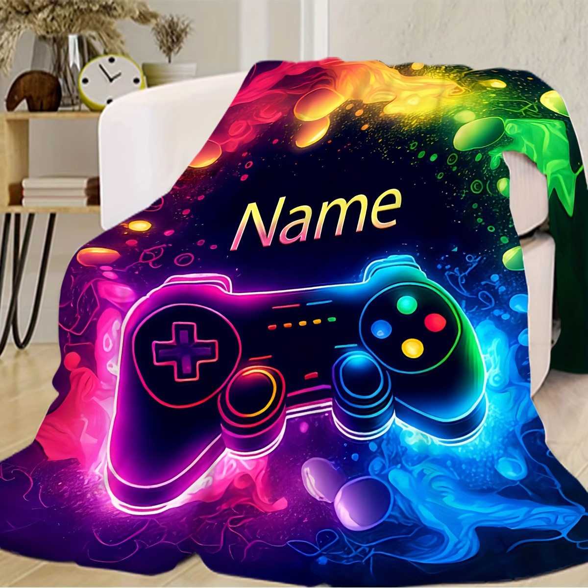 1pc   customizable gaming controller pattern throw blanket lightweight flannel soft warm     versatile for sofa bed travel ideal for christmas new year gift details 1