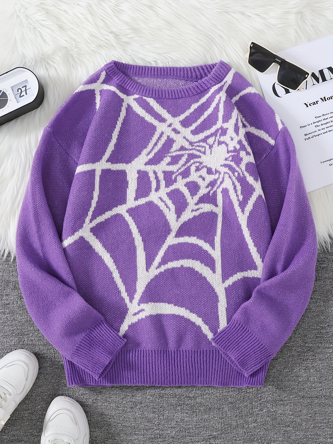 autumn winter spiderweb jacquard pattern pullover - Temu Australia