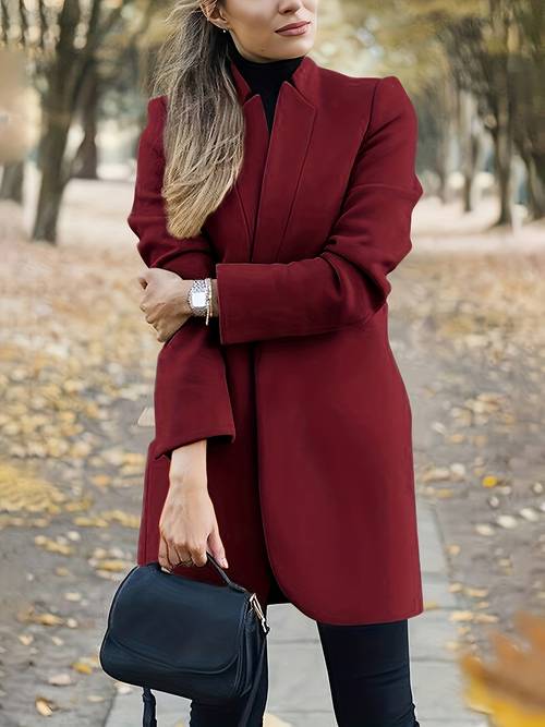 fall winter 2024 new womens elegant long sleeve solid color stand collar jacket tweed coat