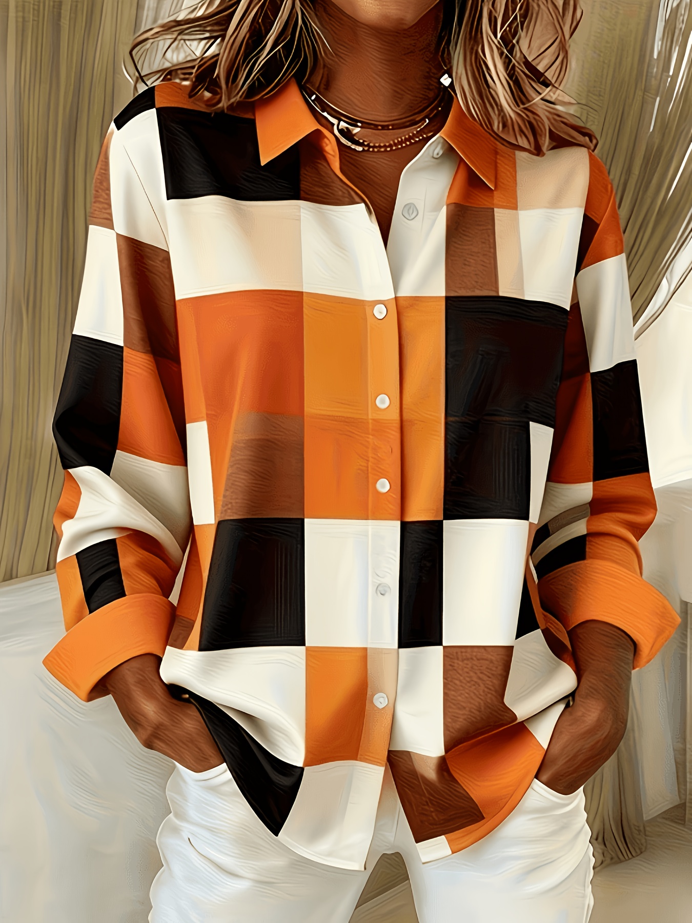 item picture elegant special edition womens printed shirt long sleeve button   collar suitable for office   or formal events office wear exquisite casual