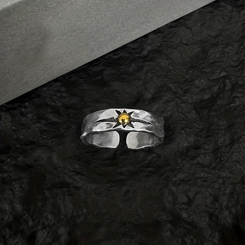 1pc Personalized Retro Shiny -pointed Star Adjustable Opening Ring Exquisite Copper Unisex Jewelry, Suitable For Daily Party Additions, Perfect Gift Jewelry Additions
