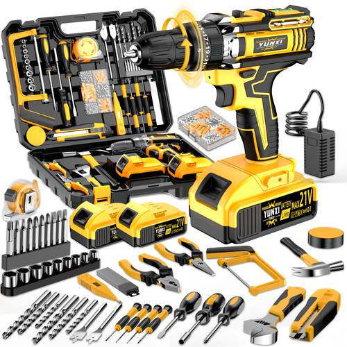 item picture 21v household multifunctional cordless drill tool box set power tool with high capacity battery and fast charger drill bit toolbox suitable for gardening home decoration outdoor maintenance and diy handmade production