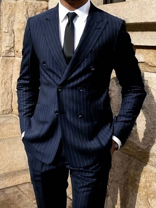 mens striped suit double breasted suit business suit