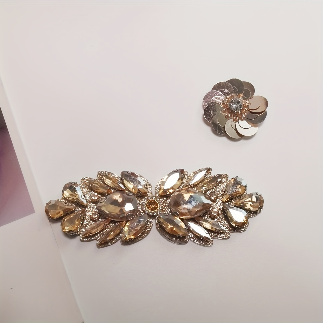 2pcs Rhinestone Beaded Patch - Stylish Diy Embellishments For Jeans, Clothing, Bags, And Accessories - Chic Decor